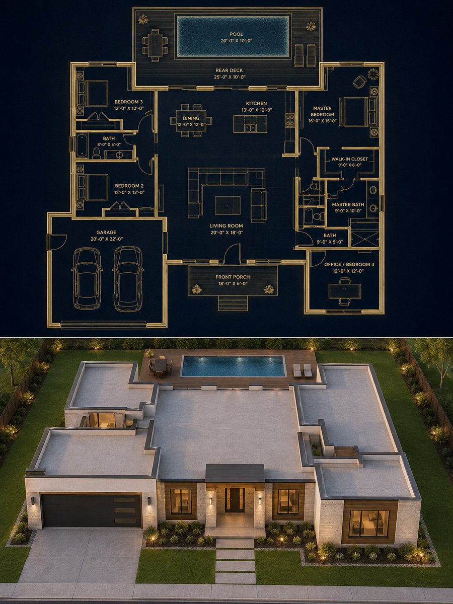 Luxury Blueprint And Render Split View