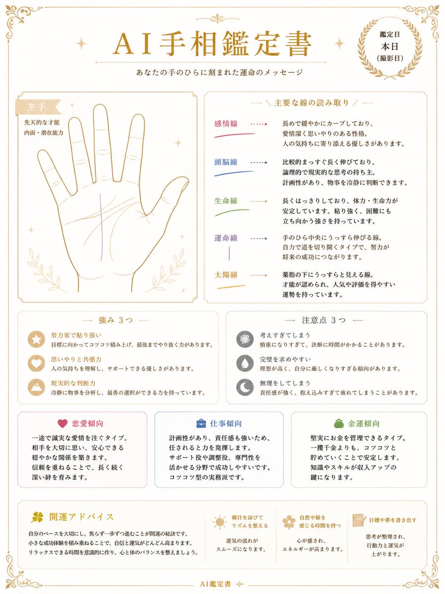 Ornate Palm Reading Certificate