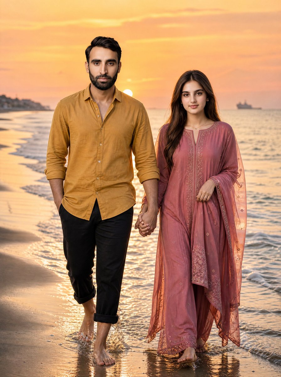 Romantic Couple Walking at Golden Hour