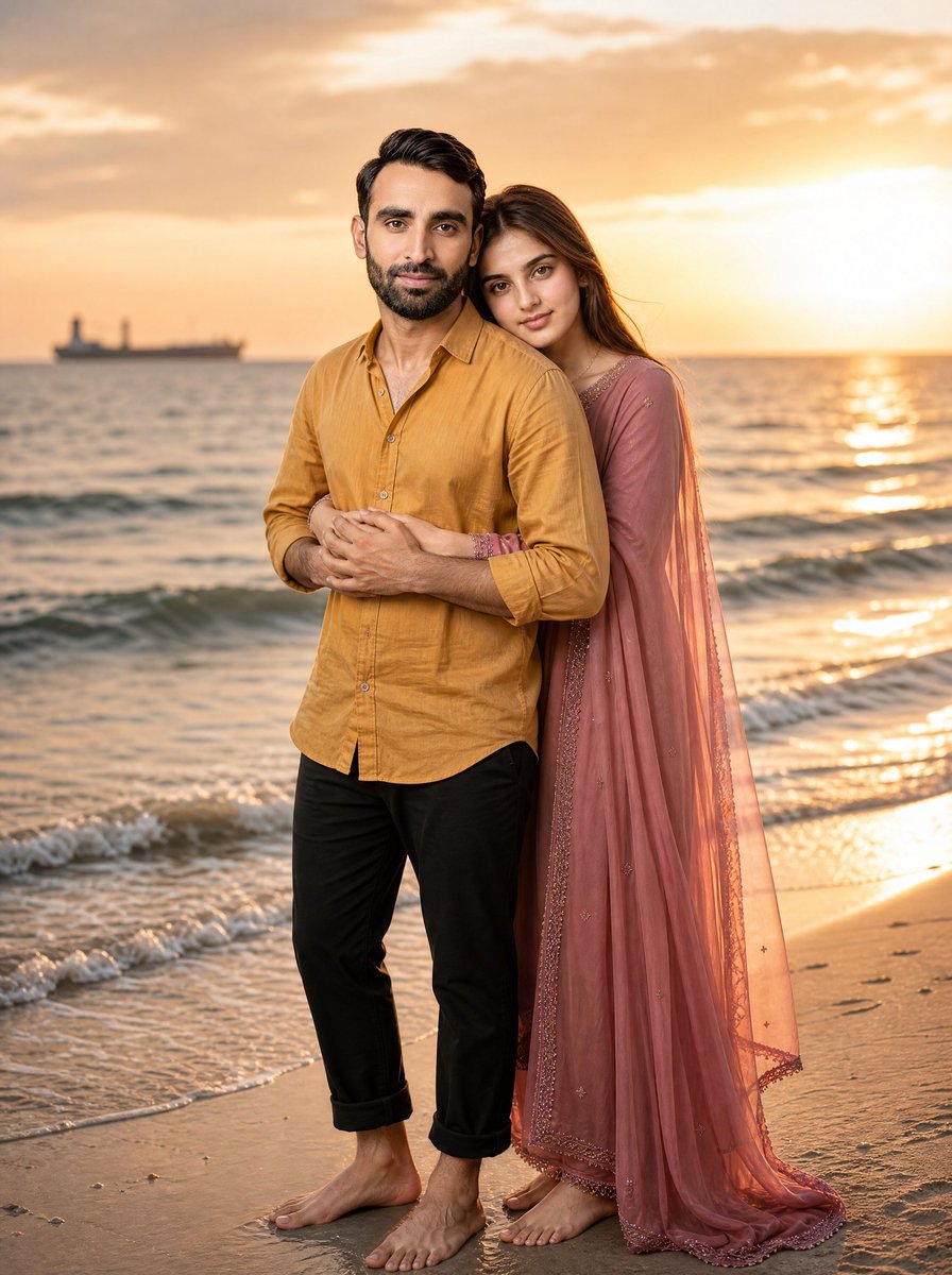 Golden Hour Beach Couple Embrace