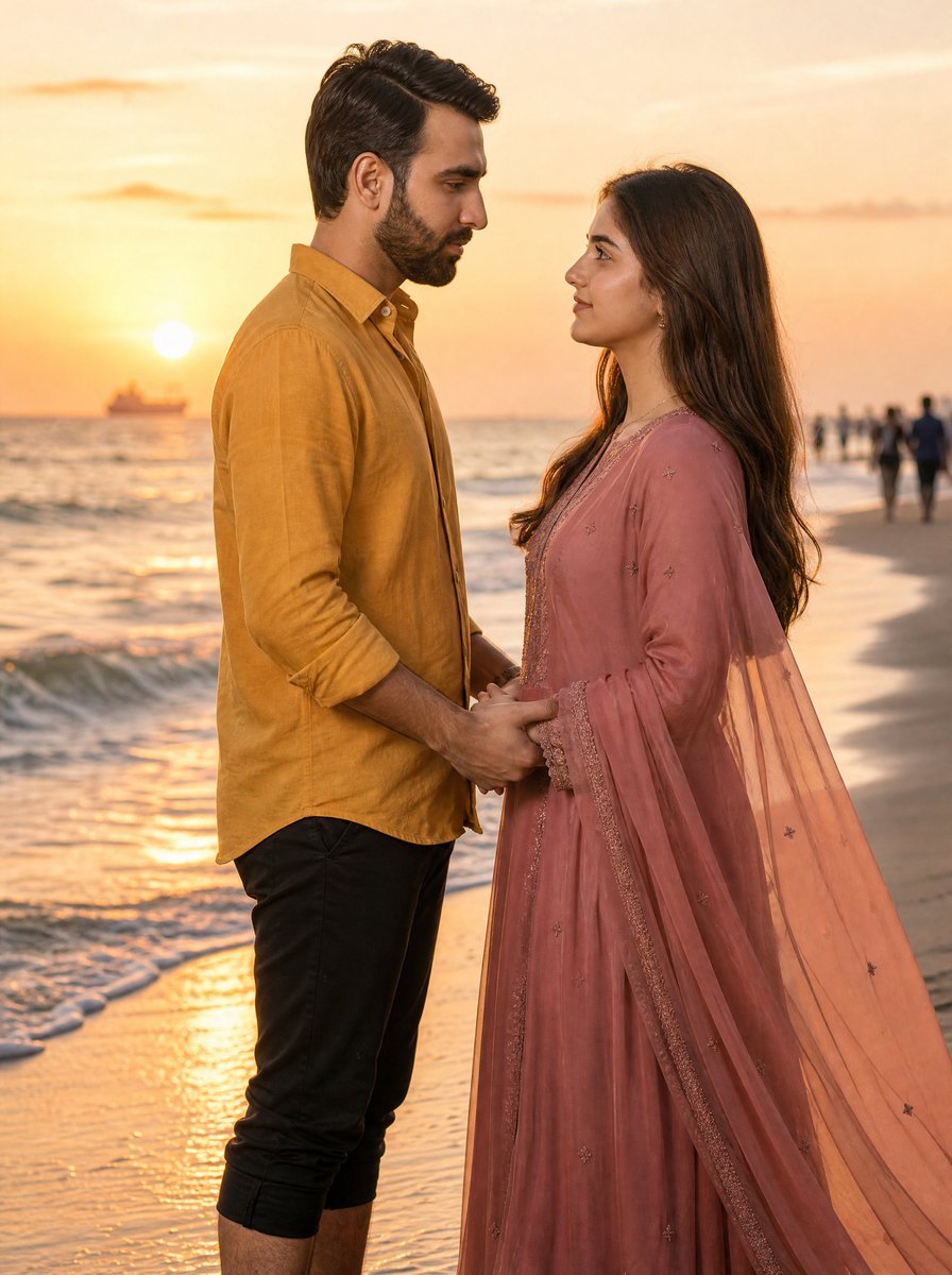 Sunset Beach Romantic Couple Portrait