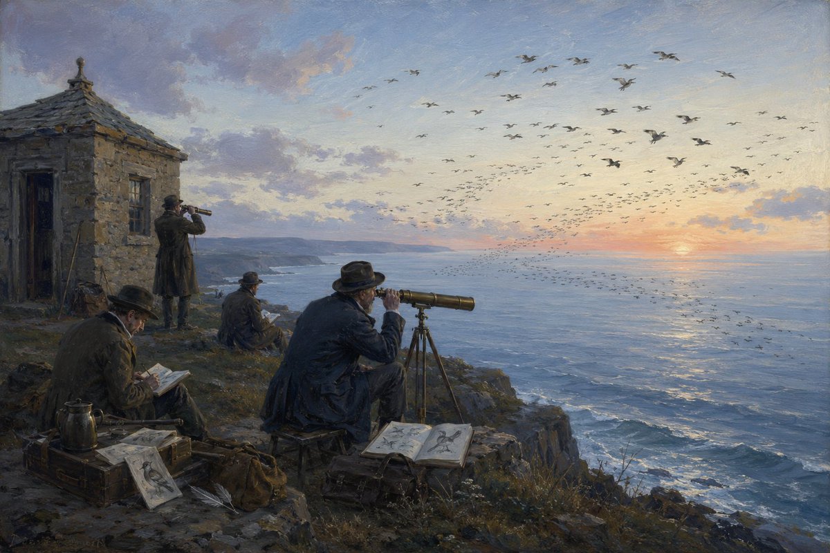 Victorian Birdwatchers at Sunset