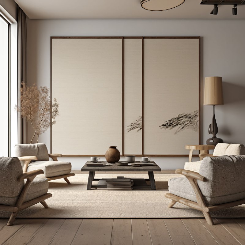 Japandi Interior With Neutral Large Screens