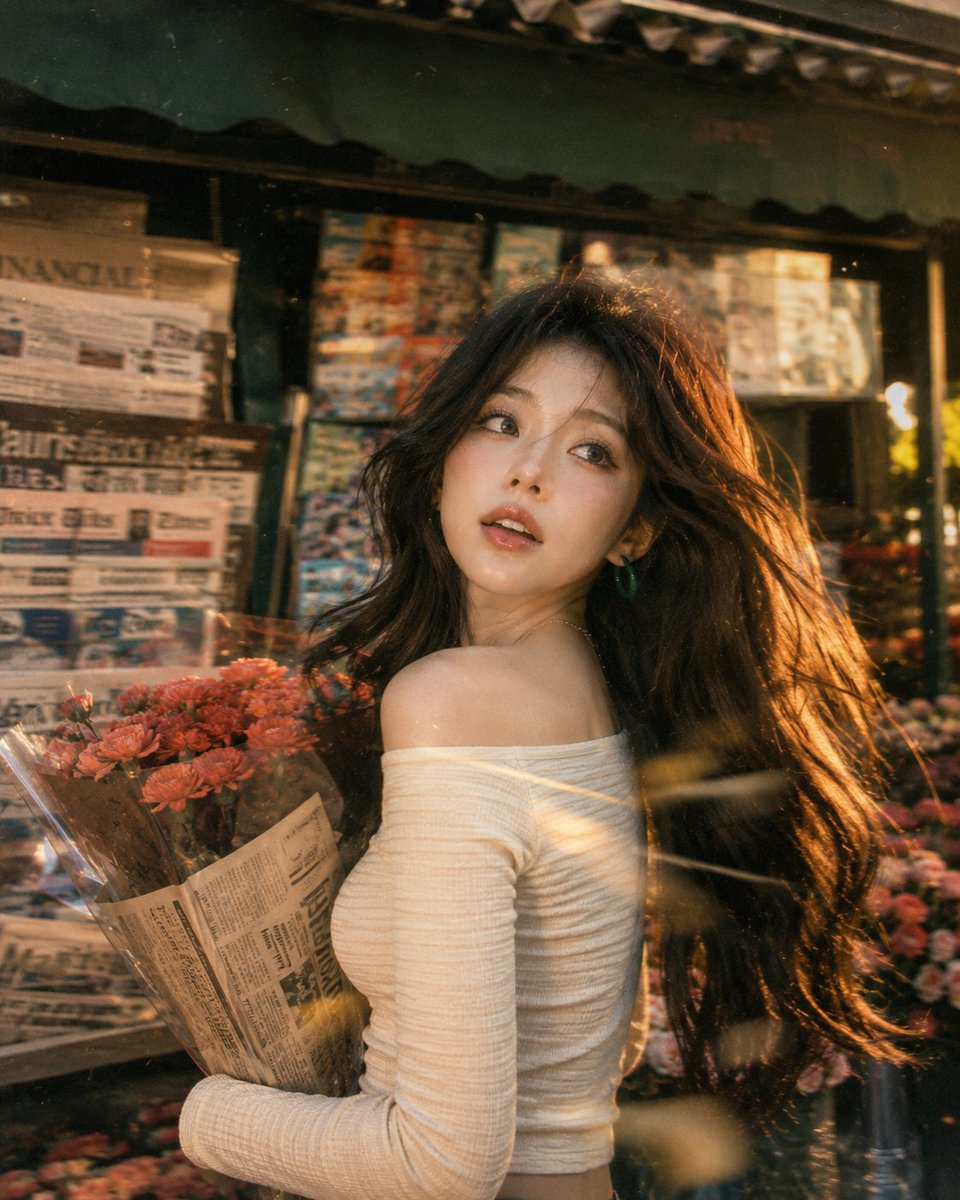 Vintage Film Portrait With Flowers