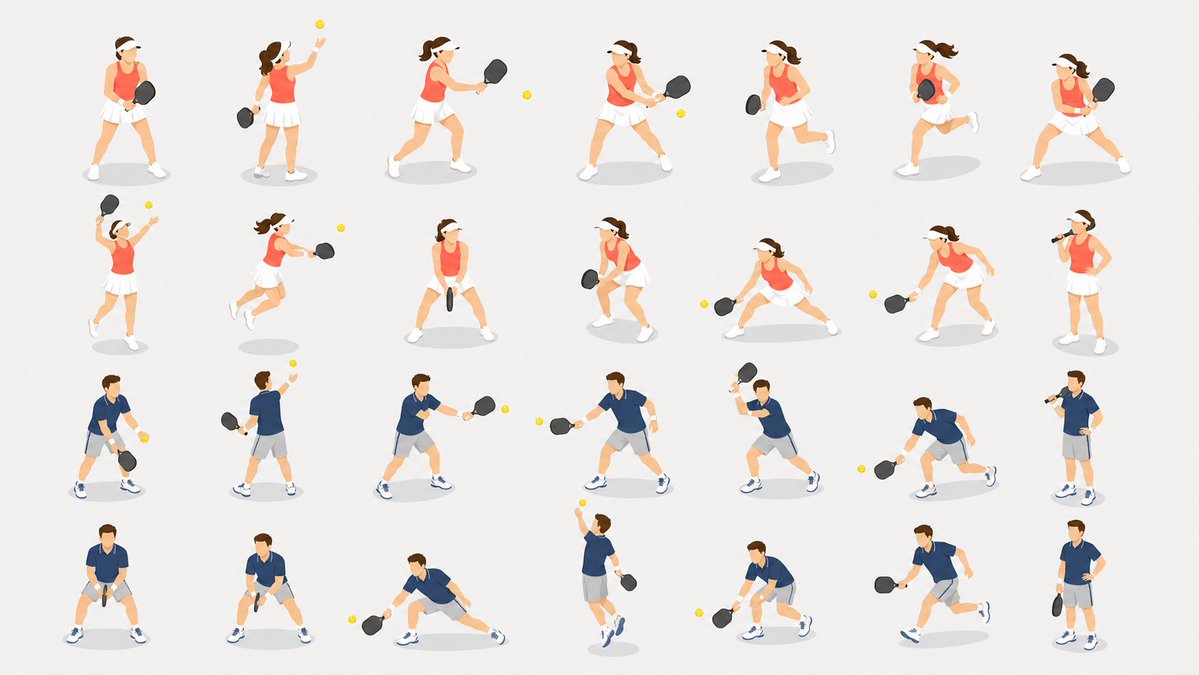 Isometric Pickleball Character Pose Sheet