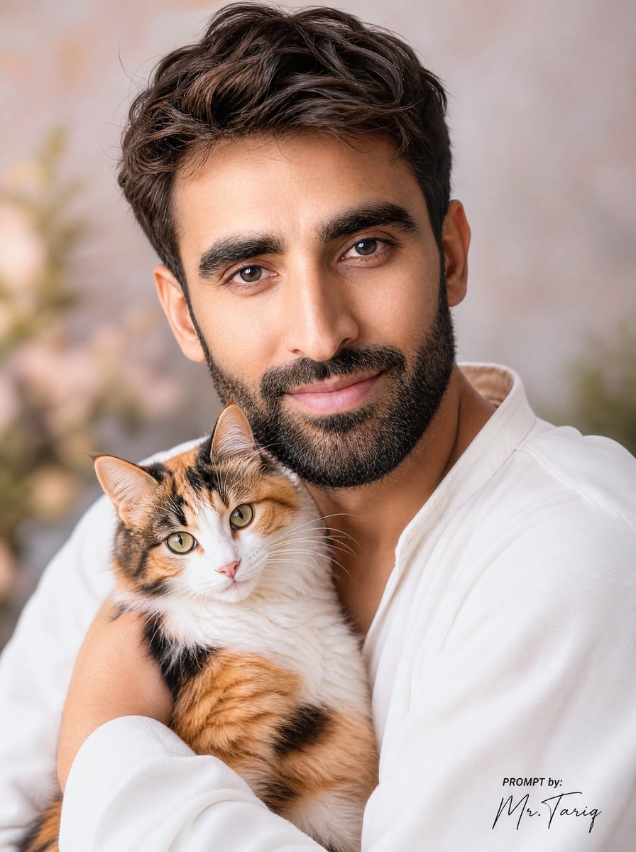 Hidden Face Man Holding Calico Cat