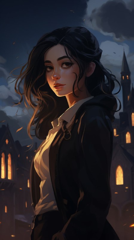 Dark Haired Girl Before Hogwarts Castle Cartoon