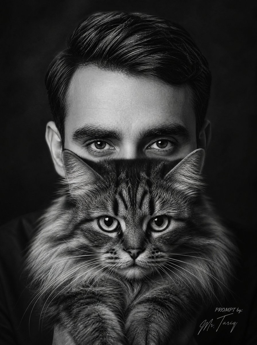 Surreal Monochrome Cat Portrait