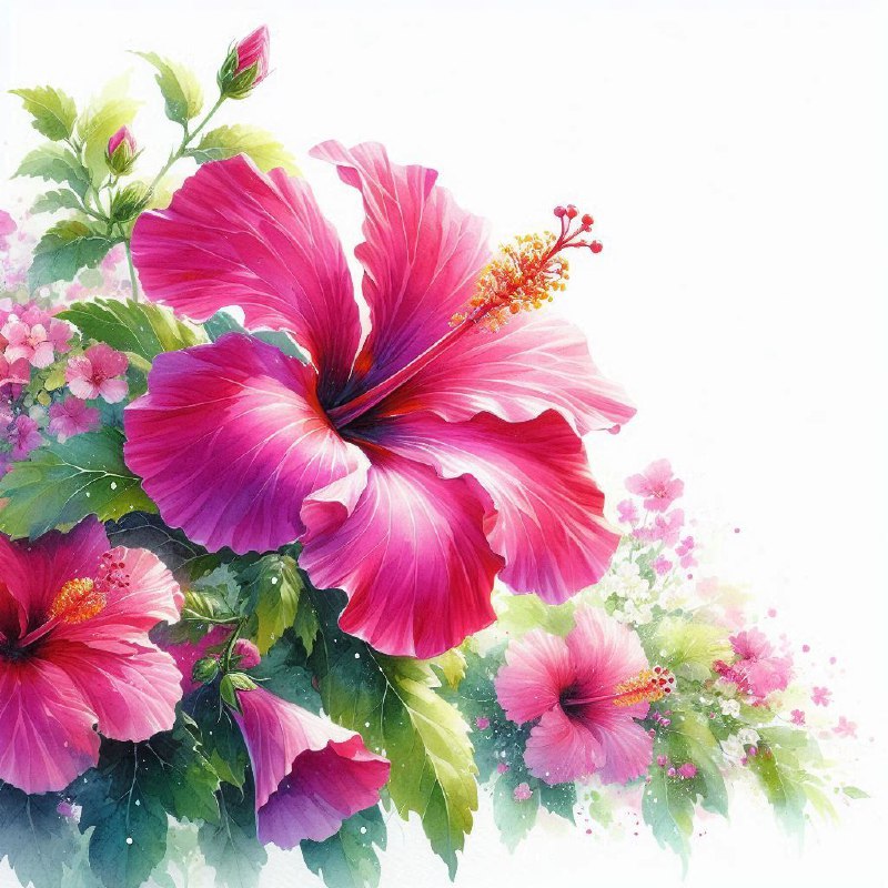 Bright Blue Hibiscus Watercolor on White