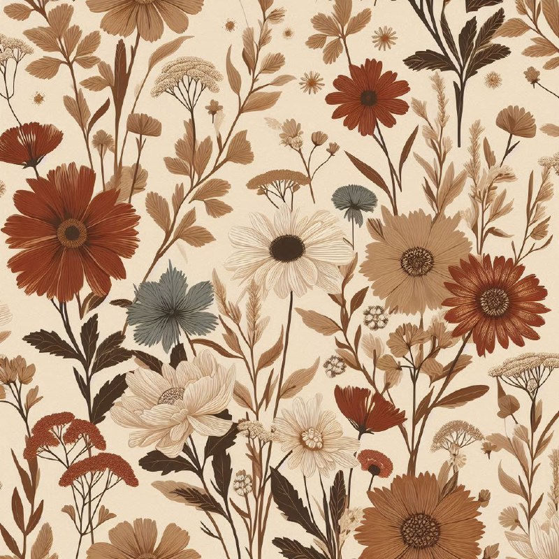 Boho Wildflower Pattern in Beige and Terracotta