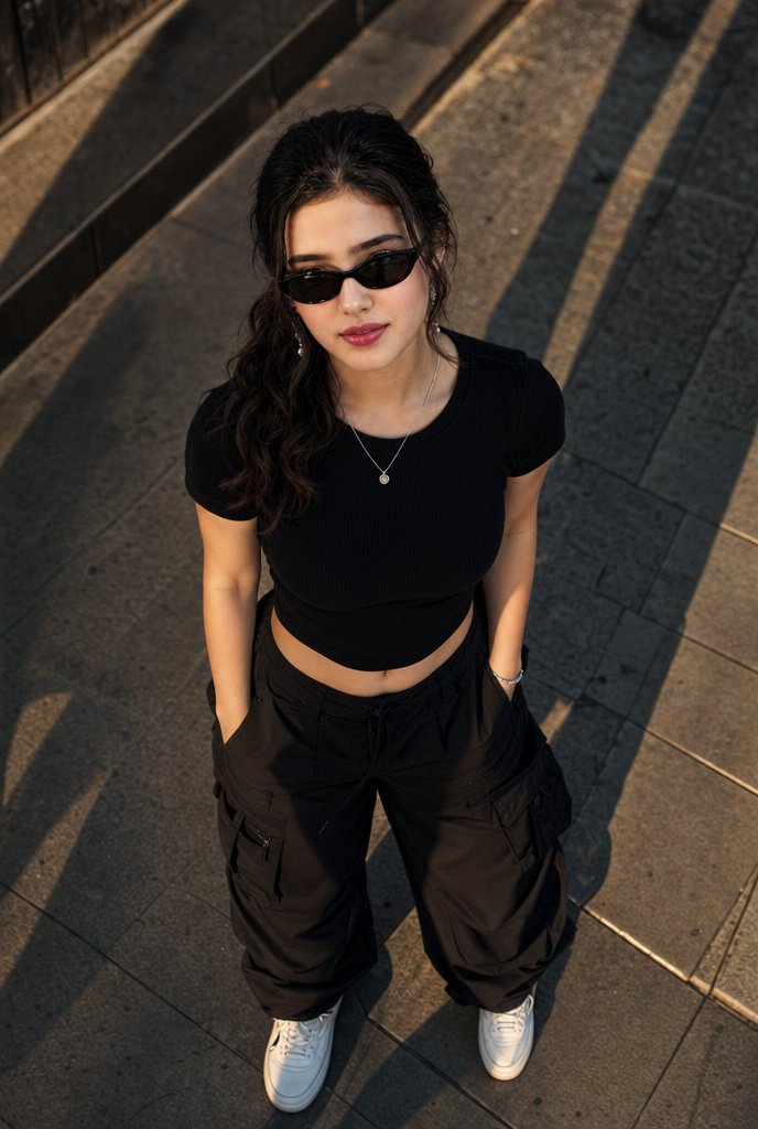 Cinematic High-Angle Street Fashion Portrait