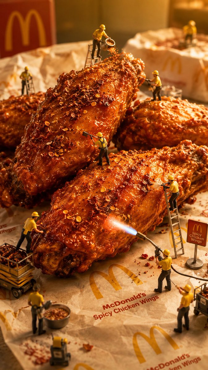 Mini Workers Building Giant Spicy Wings
