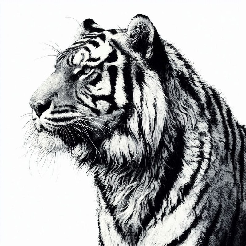 Wild Tiger India Ink Painting Side View