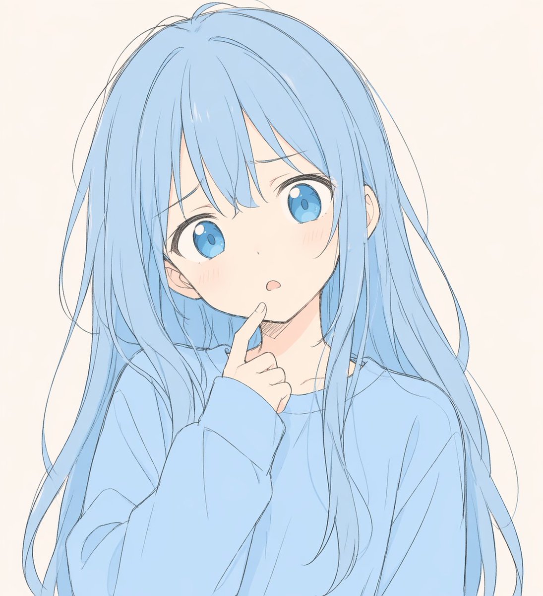 Shy Blue-Haired Anime Girl Portrait