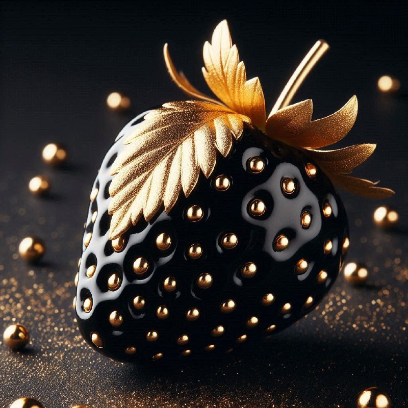 Black Strawberry With Golden Dots Luxury Still Life