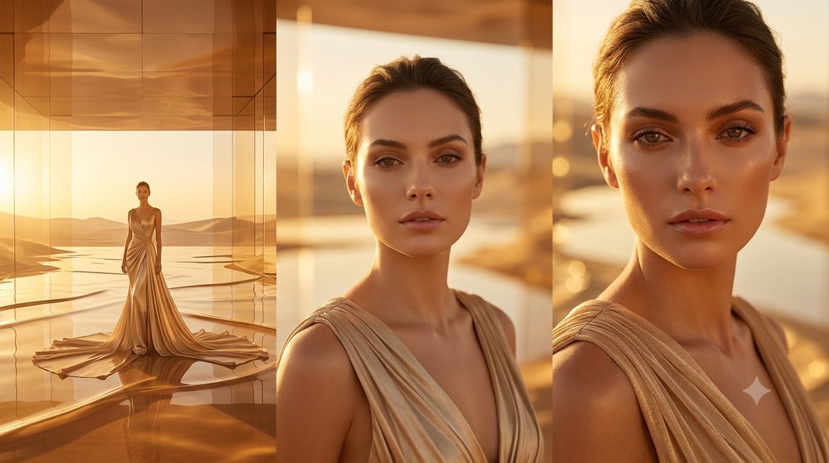 Golden Desert Fashion Triptych