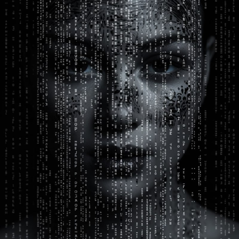 Binary Digits Streaming Across Woman Face
