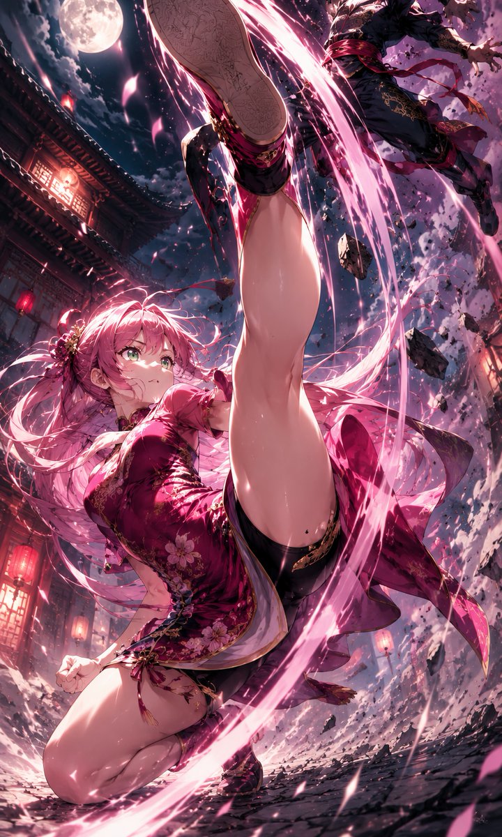 Pink Warrior Moonlit Spinning Kick