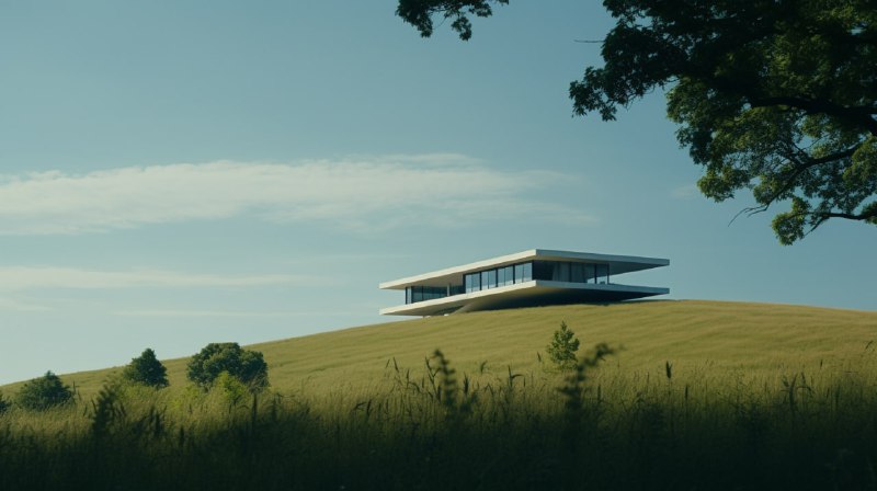 Minimalist Modern House on Grassy Hill Movie Still
