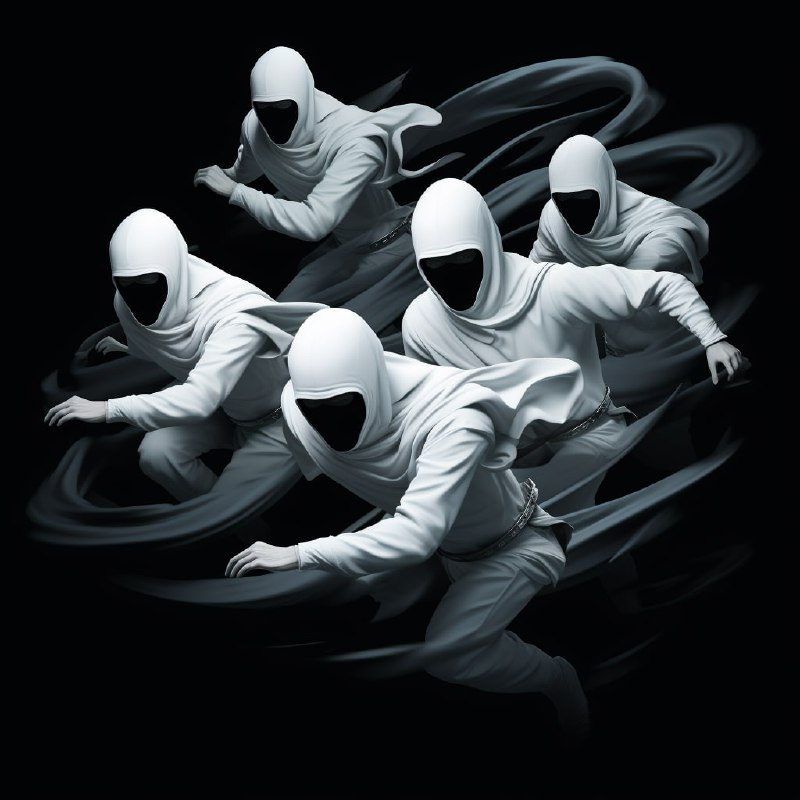 White Ninjas Running on Black Graphic Illustration