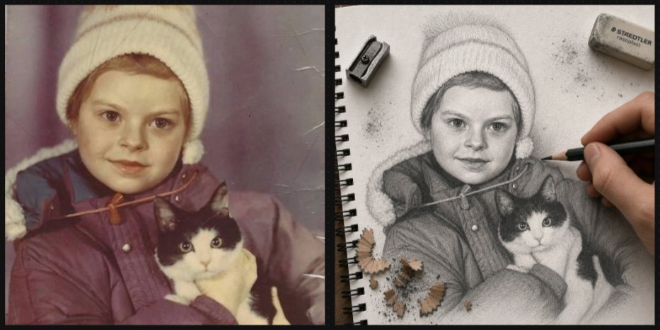 Childhood Photo to Graphite Sketch