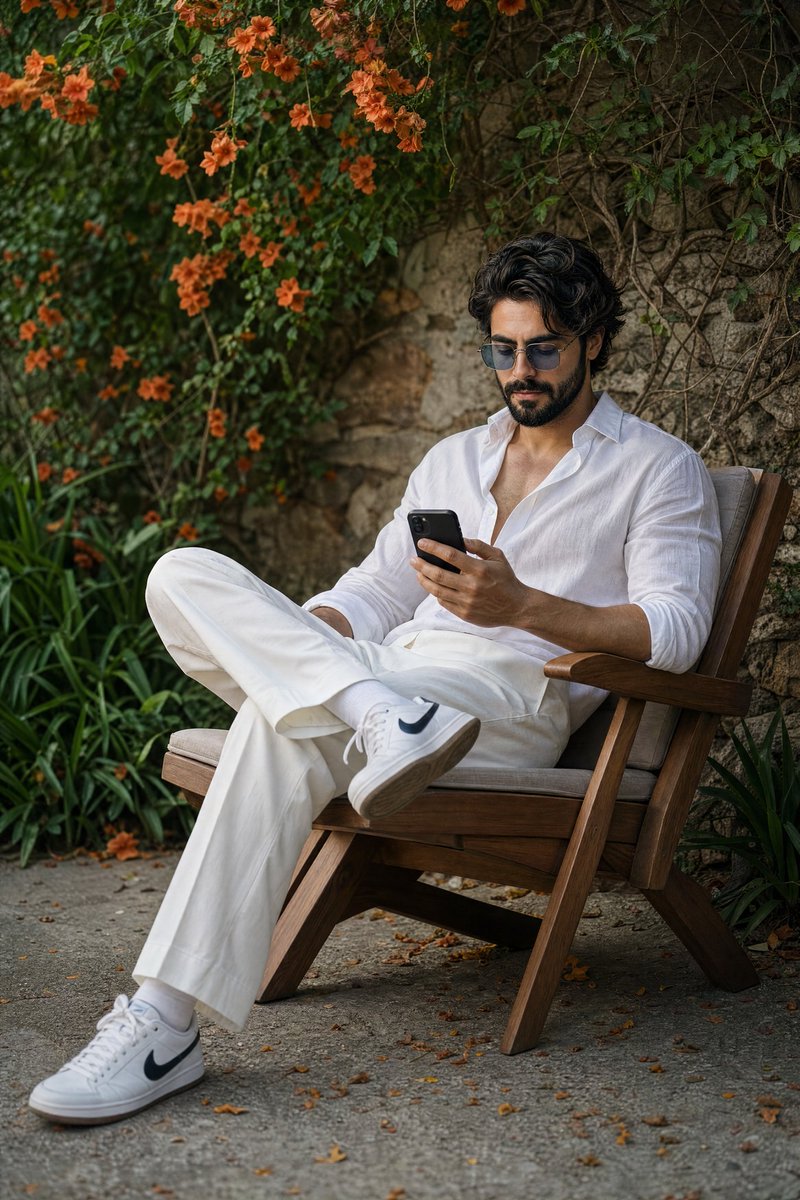 Stylish Young Man Garden Portrait