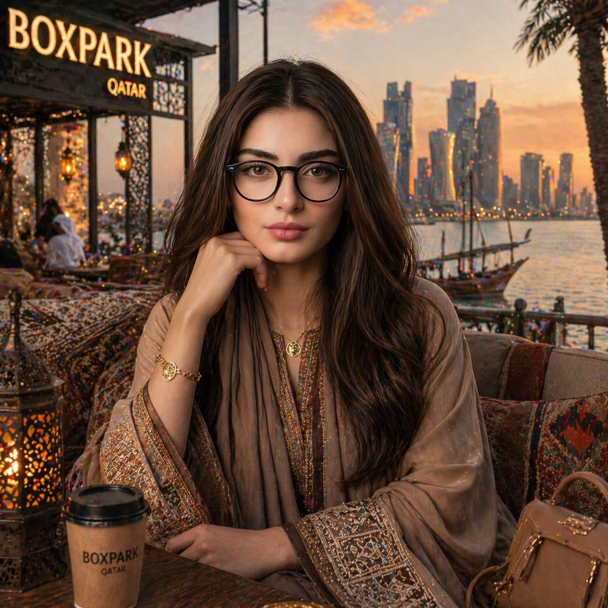 Elegant Arabian Woman at Doha Sunset
