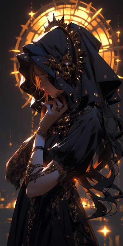 Mythic Witch Portrait in Dark Yellow and Black