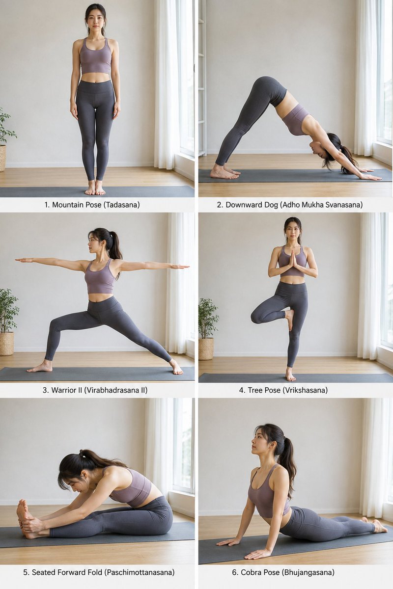 Six Yoga Poses Grace Grid
