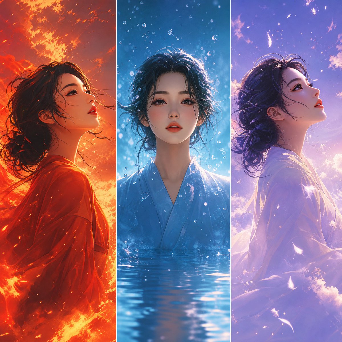Elemental Girl Triptych Art