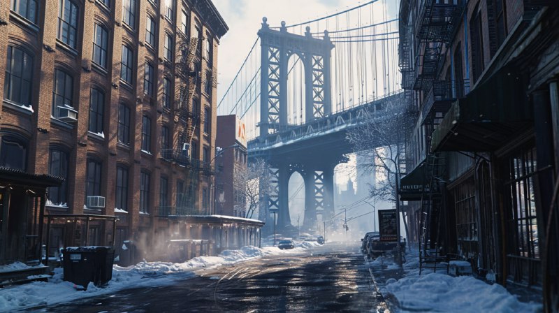 DUMBO Brooklyn in Winter Photorealistic Painting