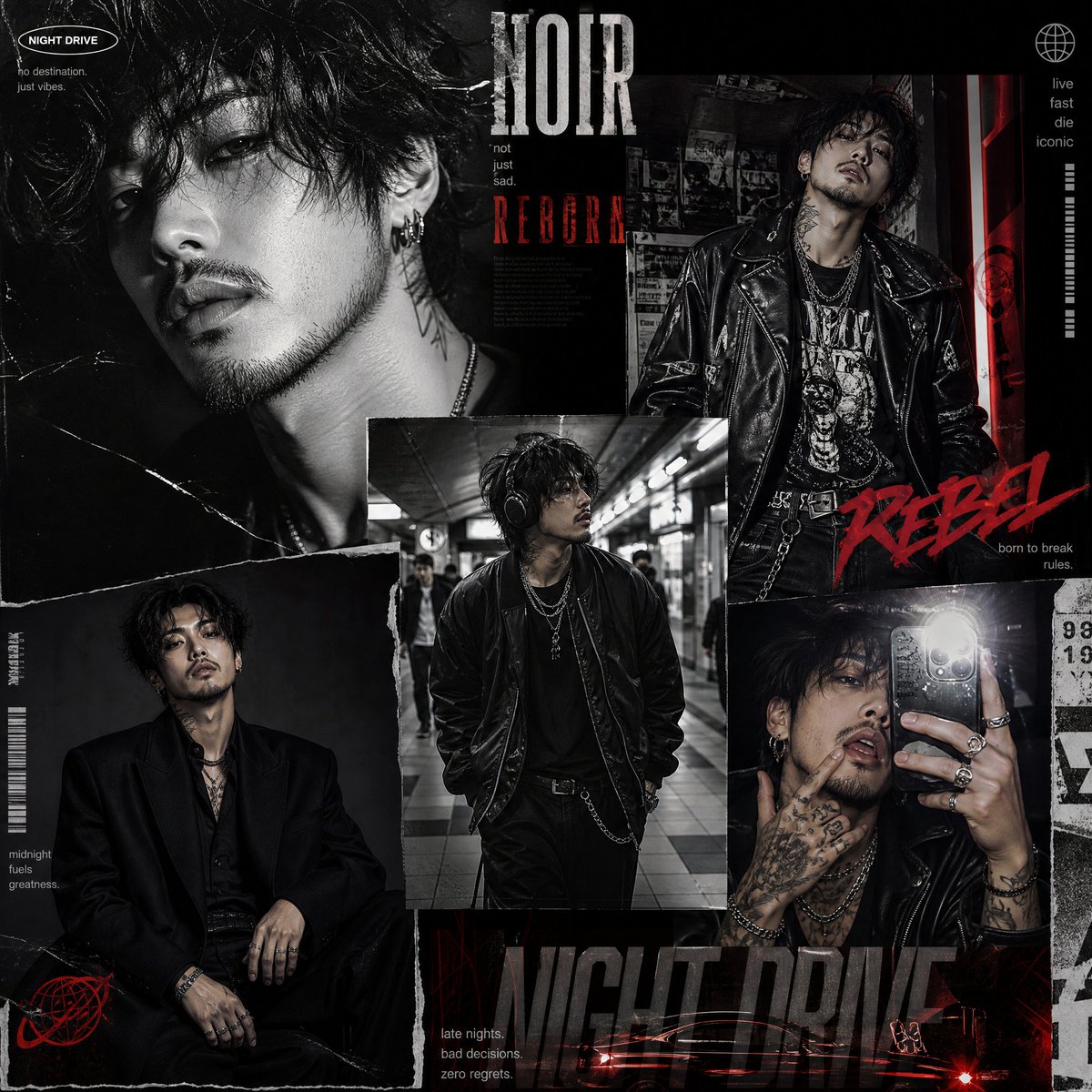 Noir Rebel Luxury Fashion Collage