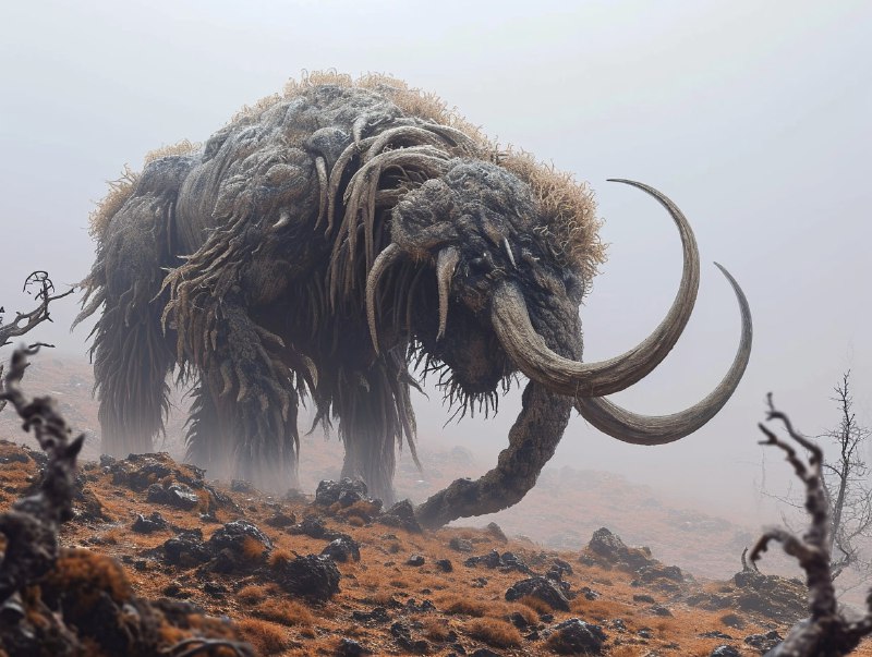 Cordyceps Mammoth Boar Kaiju in Foggy Desert