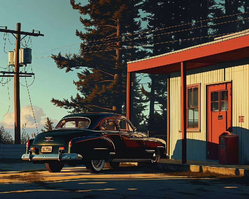 Retro Futurist Editorial Scene Painterly Style