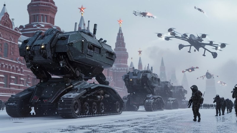 Futuristic 2080 Military Parade in Red Square