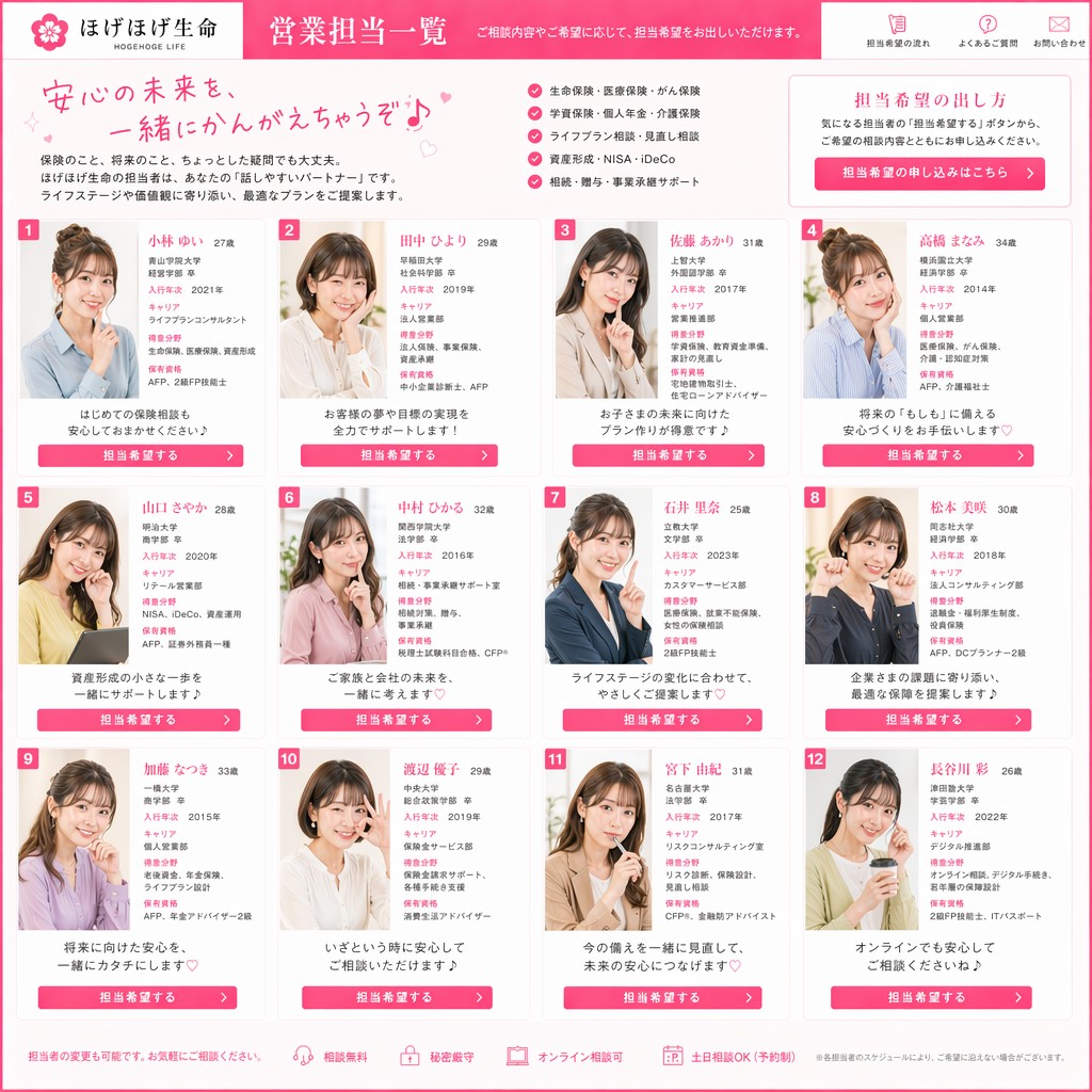 Pink Insurance Staff Directory Design