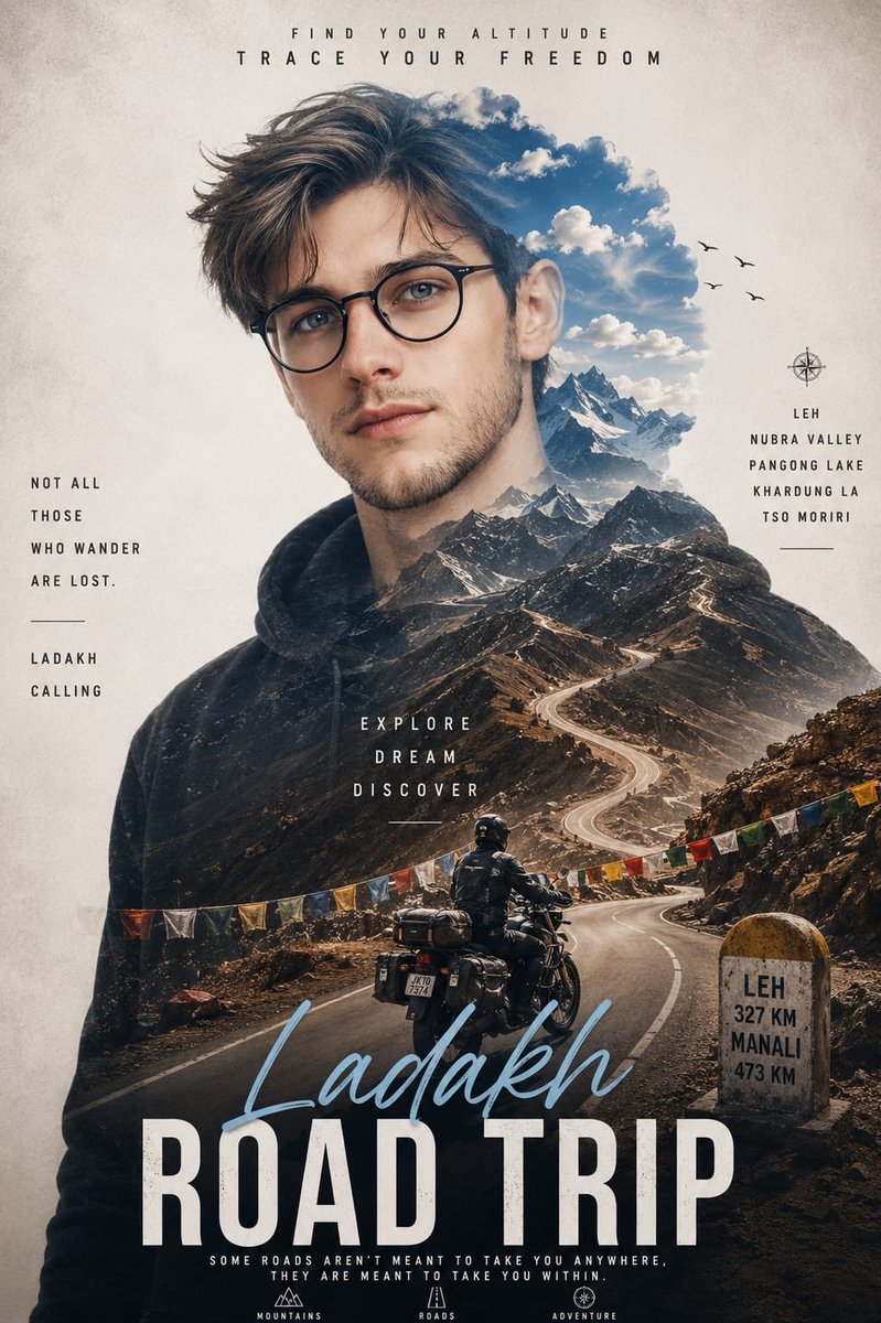 Ladakh Double Exposure Travel Poster
