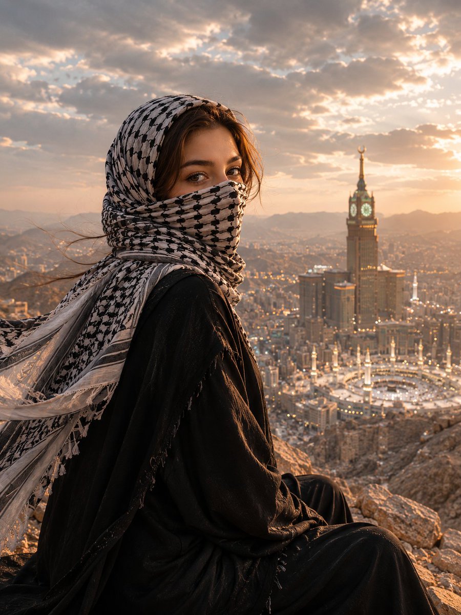 Mysterious Veiled Woman Overlooking Mecca