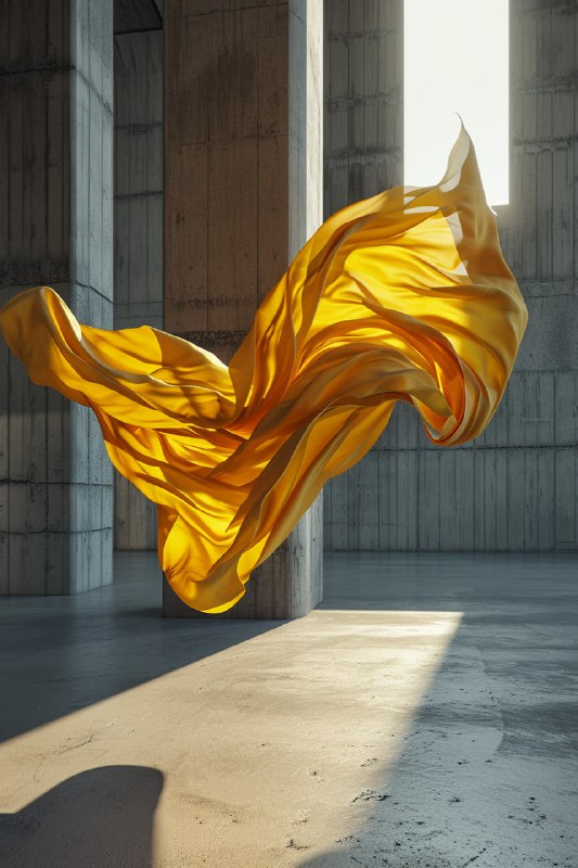 Silk Fabric Floating in Brutalist Concrete Studio