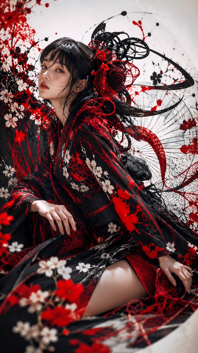 Ink Crimson Kimono Portrait