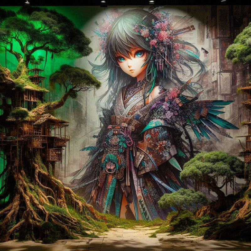 Anime Forest Girl in Dark Fantasy Couture