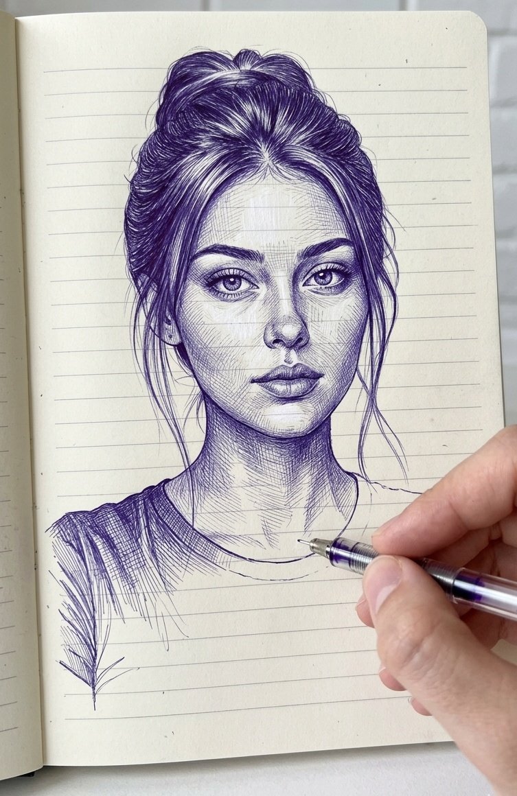 Photorealistic Violet Ink Sketch