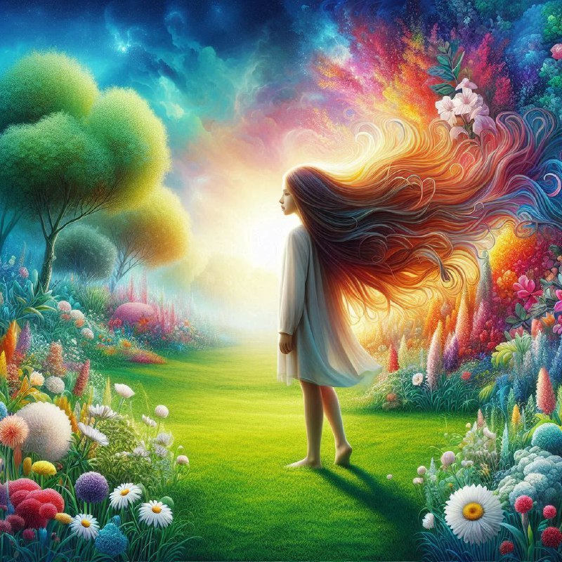 Young Girl in Vibrant Flower Meadow Art