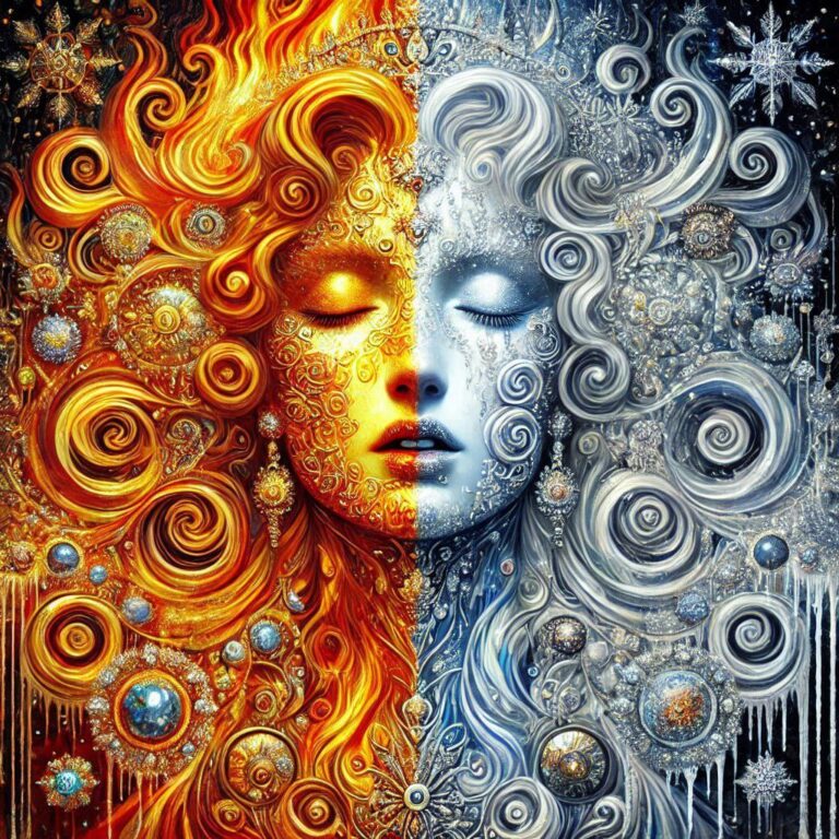 Klimt-Style Fire and Ice Princess Painting