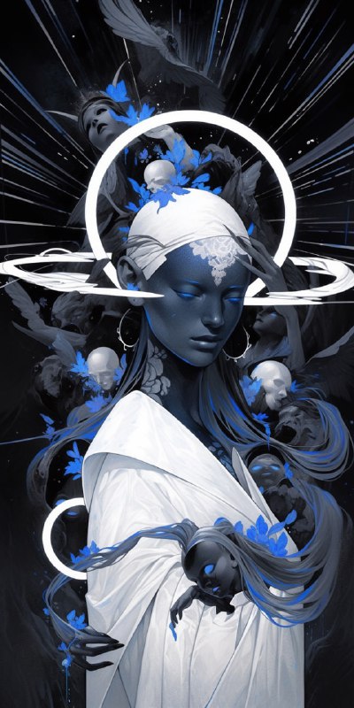 Haloed Woman With Abstract Space Rings Ink Art