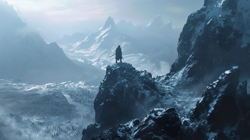 Jon Snow on Mountain Peak Above White Walkers