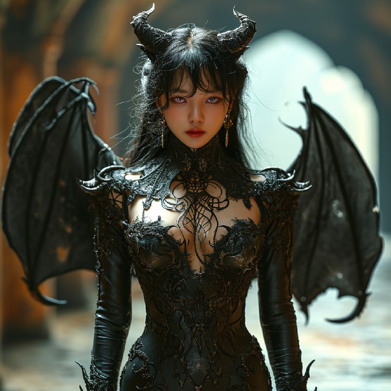 Horned Demoness With Bat Wings 3D Model