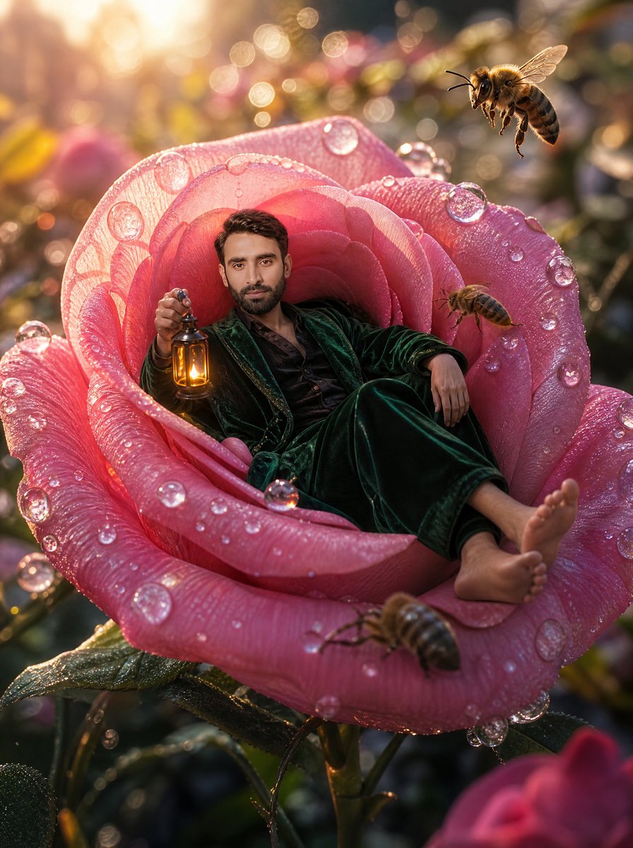 Man Lounging in Giant Rose