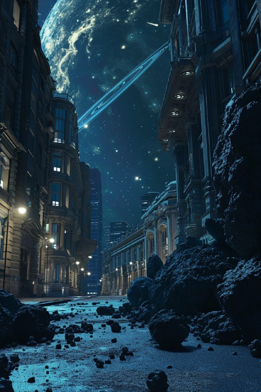 Asteroid Belt Above Futuristic Victorian City