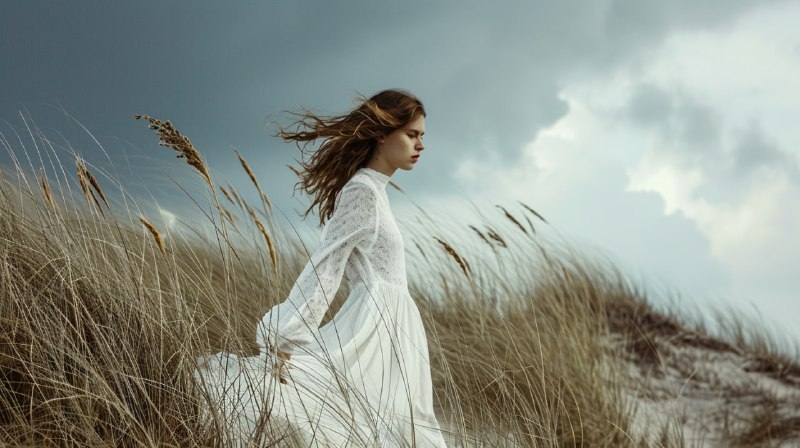 High Fashion Clothing Ad With Windswept Hair